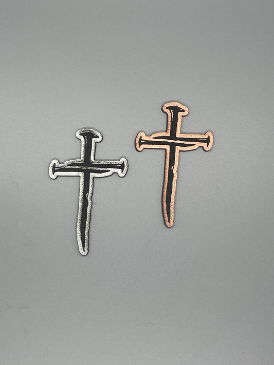 Copper Leatherette Nail Cross Patch