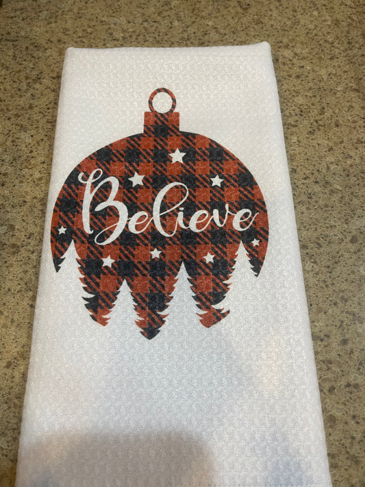 Buffalo Plaid Believe Christmas Dish Towel